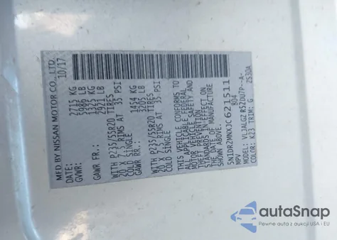 2018 Nissan Pathfinder Sl из США, поврежденный, VIN 5N1DR2MNXJC621511